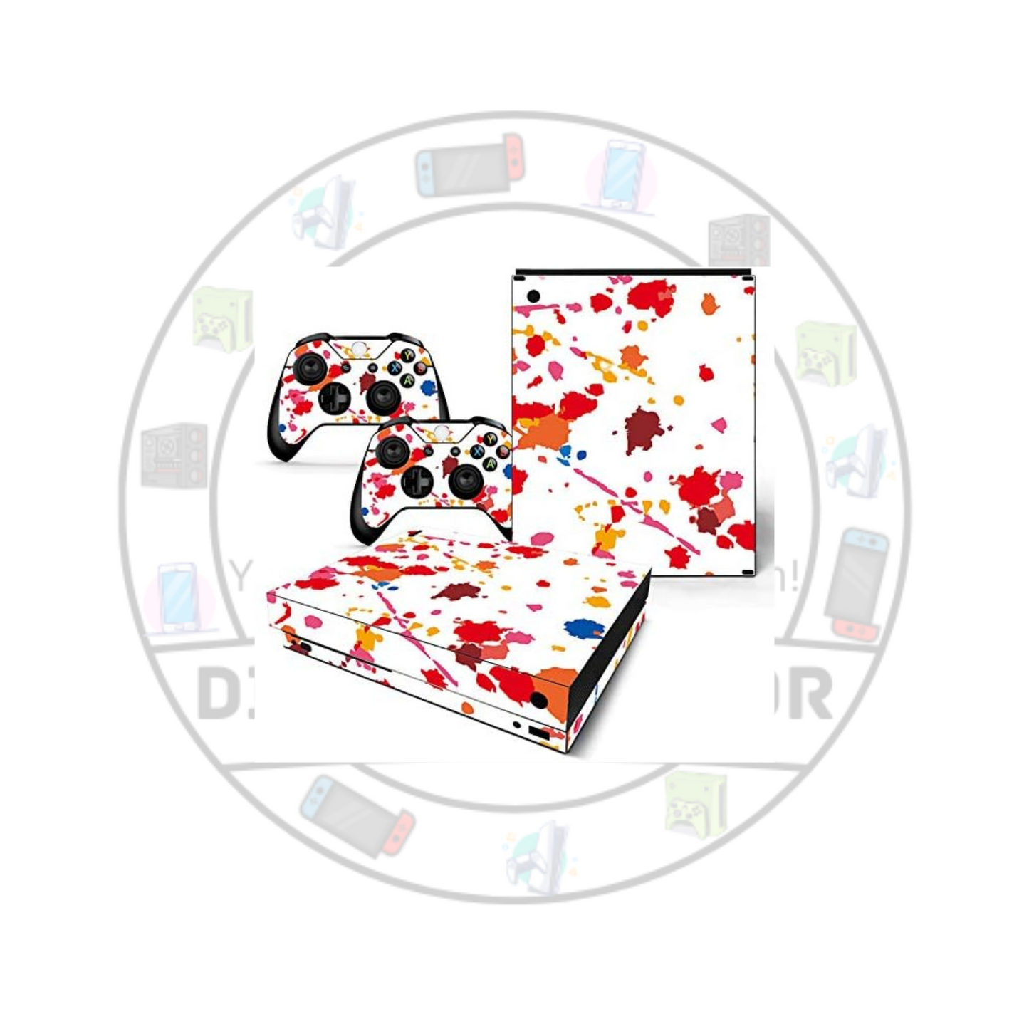 Xbox 1x Skin (Skulls,Paint Splatter) + 2x Controller skins