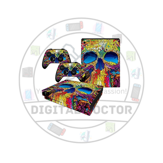 Xbox 1x Skin (Skulls,Paint Splatter) + 2x Controller skins