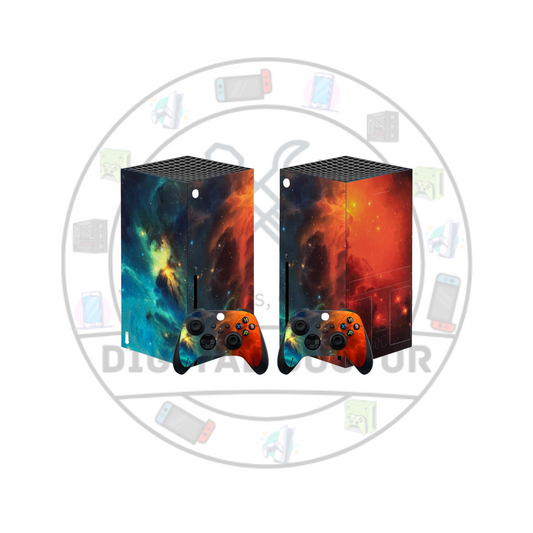Orange-Purple Xbox Series X Galaxy Skin + 2 Controller Skins